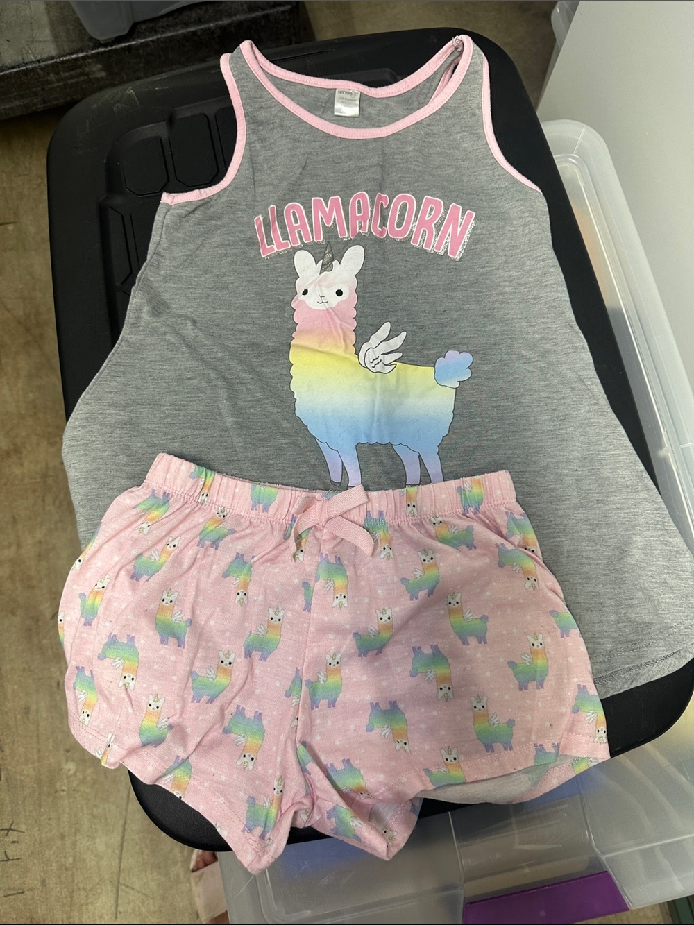 Kensie Girl Llamacorn Pajama Set - Gray & Pink with Rainbow Print